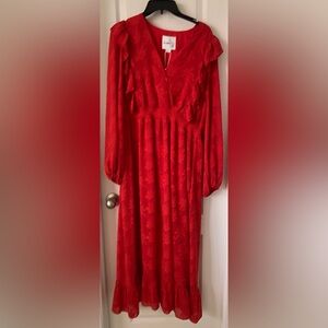 Red Long Sleeve Ruffle Dress size-Large